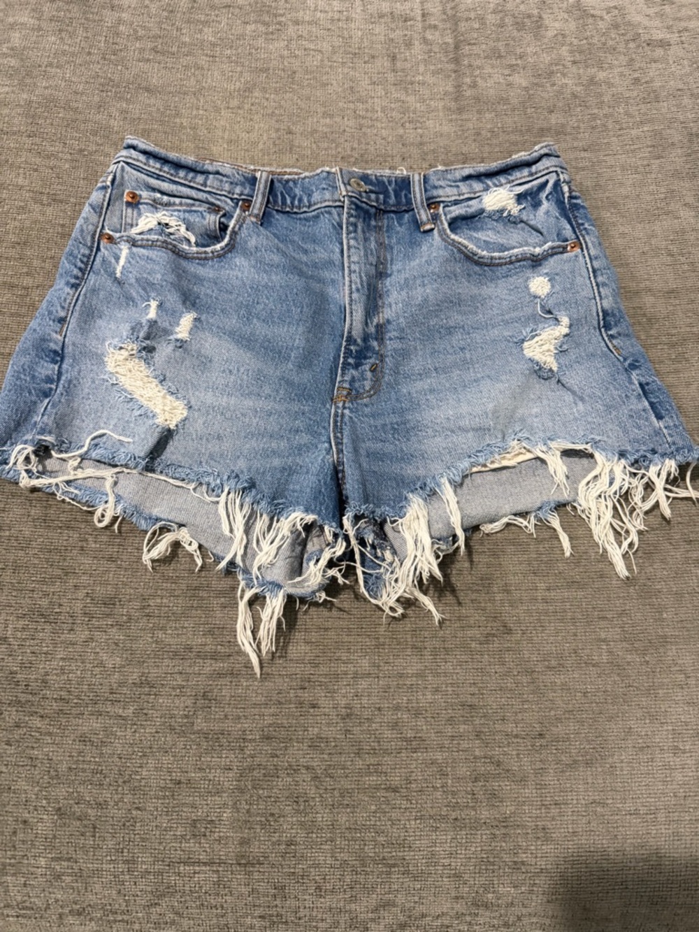 Abercrombie & Fitch Light Blue Distressed High-Waist Denim Shorts